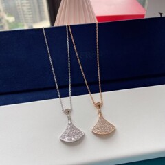 高版本满钻扇形小裙子项链时尚百搭高级CNC精工镀18k玫瑰金锁骨链