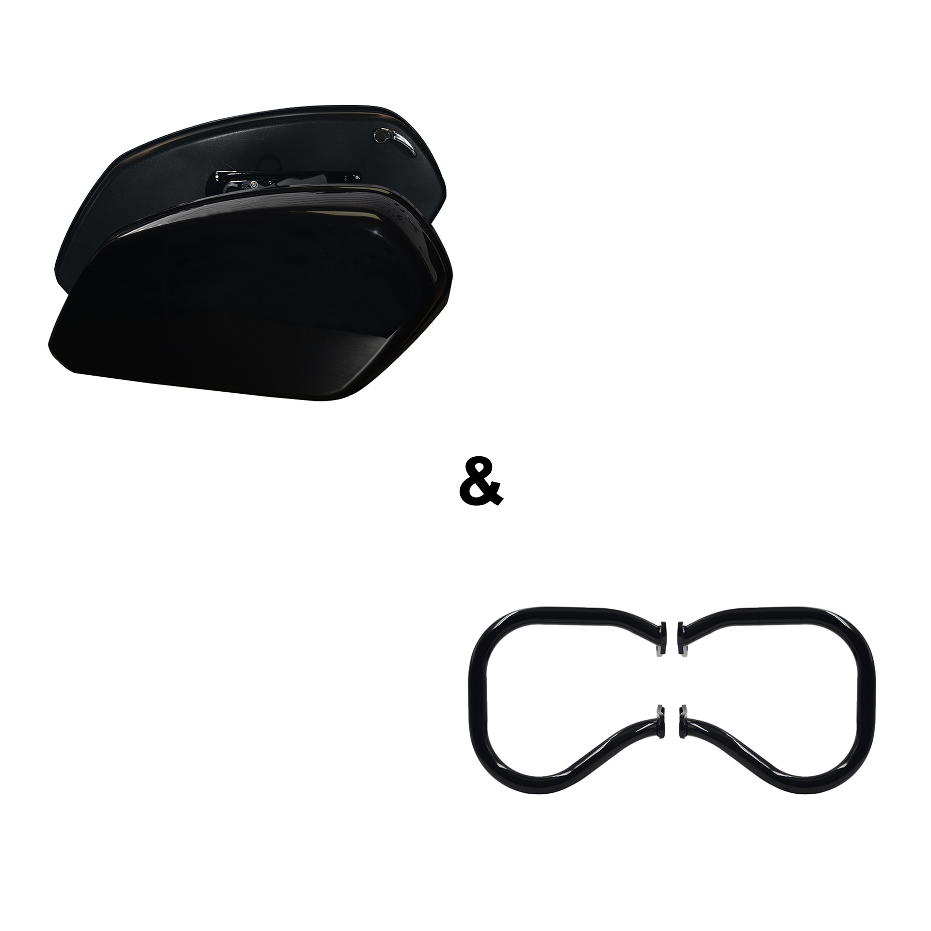 Motorcycle Side Boxes Suitable for Harley Street Bob, Road King, Low Rider S, with Protective Bars