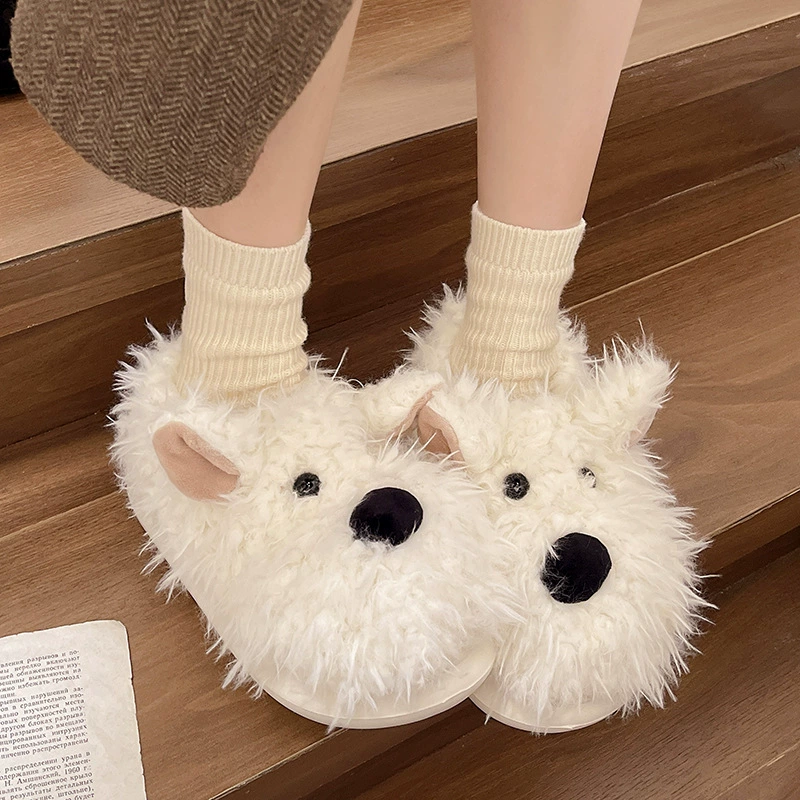 Милые домашние тапочки в виде щенков для осени и зимы, женские зимние тапочки на толстой подошве, женские теплые домашние тапочки с противоскользящей подошвой.