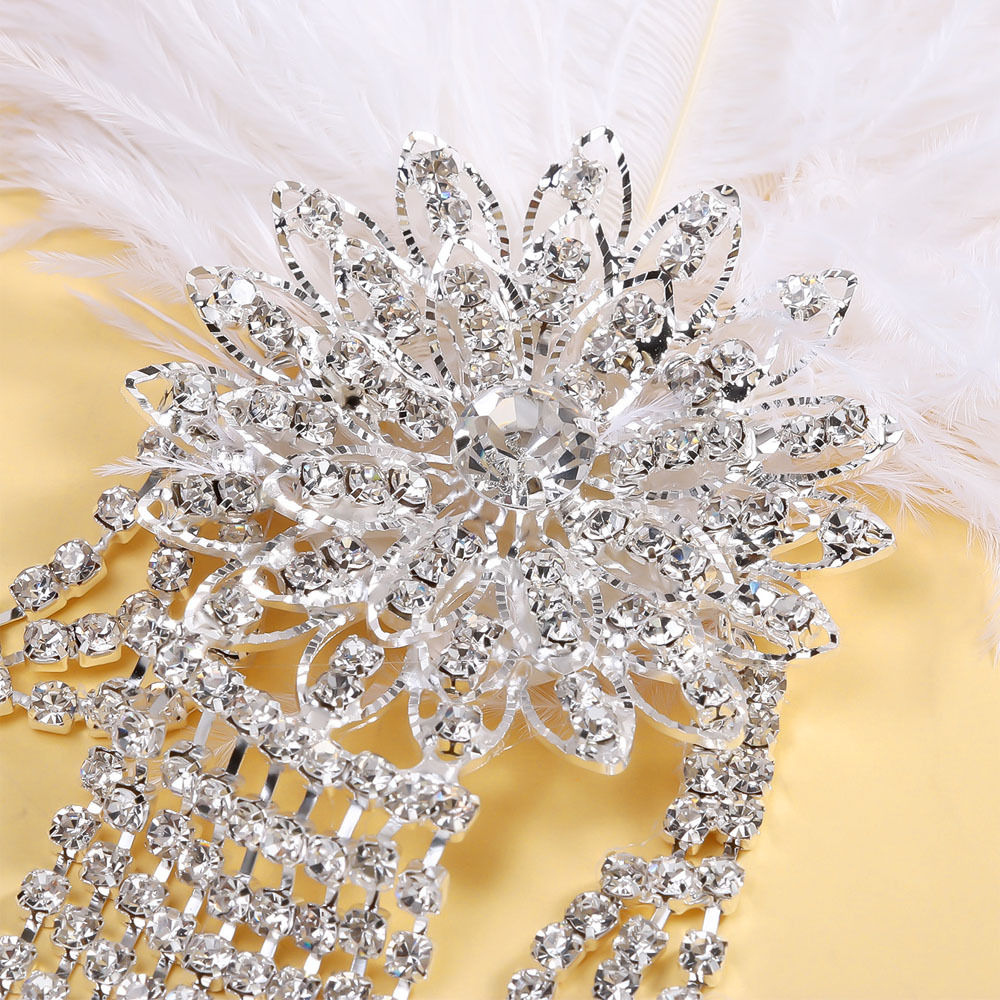 Bridal Feather Headdress, Elegant Flower Fringed Hair Accessory_voghion.com