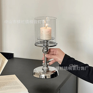 Creative Entry Luxury Iron Candlestick Desktop Decorative Ornaments European-style Advanced Sense Candlelight Dinner Glass Cover Vintage Candlestick