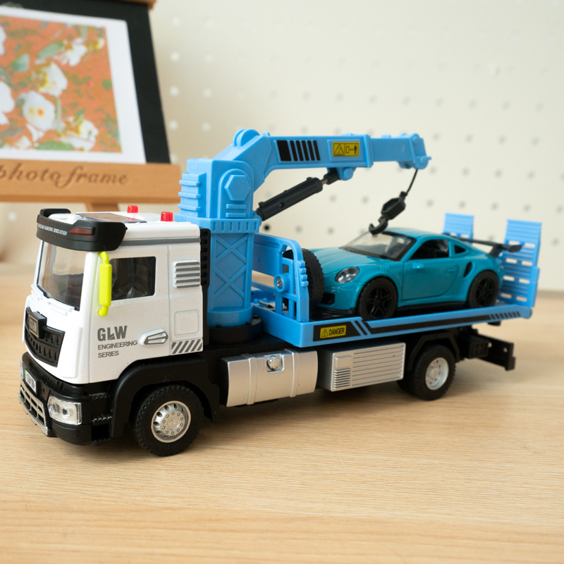 Gran remolque juguete niño camión de rescate en carretera grúa de transporte plana ingeniería de automóviles niños camiones grandes