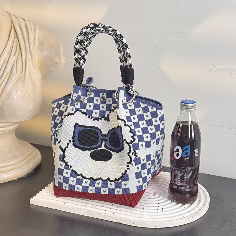 Bolsa de punto bolsas de dibujos animados para mujeres lindas bolsas de regalo de mano bolsas de bocadillos prácticas versátiles bolsas de cubo baratas gran capacidad