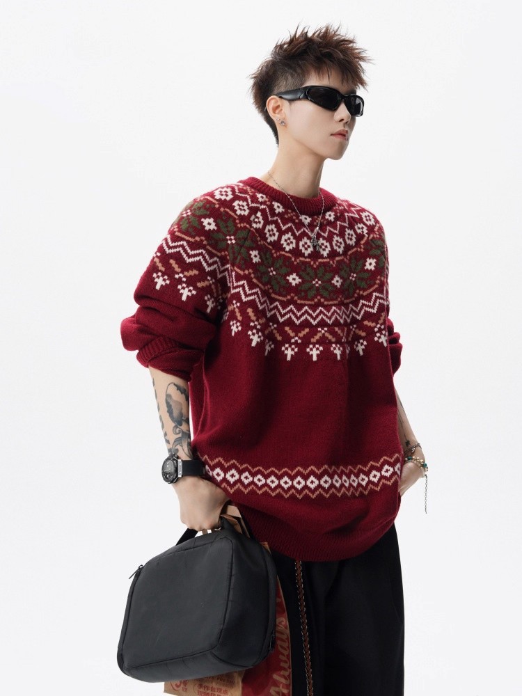 Herren Jacquard Weihnachtsstrickpullover Premium Winter Pullover_voghion.com
