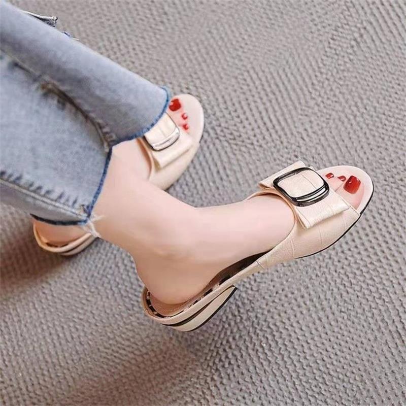 Pantuflas mujeres para llevar 2024 verano nuevas sandalias y pantuflas, medio trapeador, chanclas de moda de tacón grueso, pantuflas de boca de pez de todo fósforo