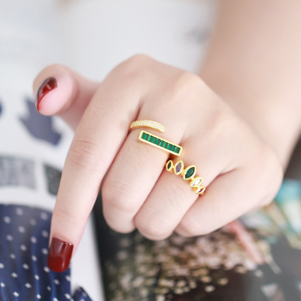 Fashion Leaf Copper Open Ring Plating Inlay Zircon Copper Rings