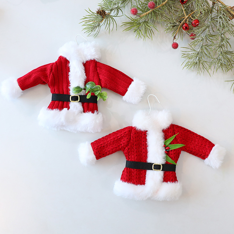 Adorno Colgante de Ropa de Papá Noel Tejida de Tela para Navidad