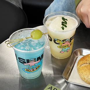 Pet Plastic Cup Coffee Cup Disposable Milk Tea Cup Coffee Shop Packaging Takeaway Cold Drink Packaging Cup Printed with Logo