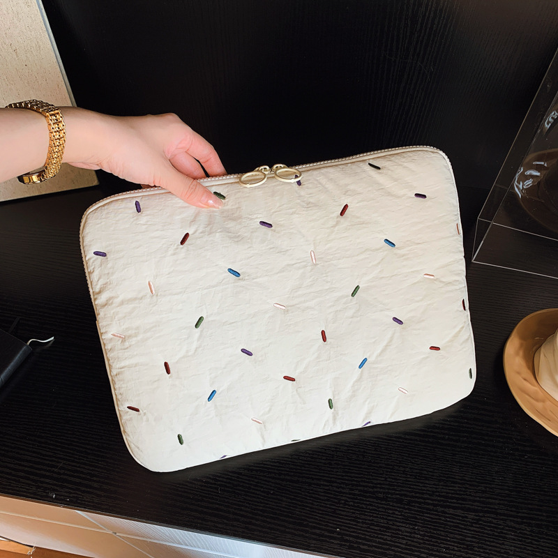 Korean-style rainbow stripe embroidered soft girl candy-colored inner bag 11inch iPad tablet bag 14inch laptop bag