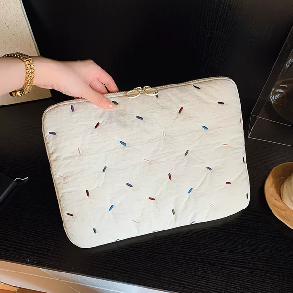 Korean-style rainbow stripe embroidered soft girl candy-colored inner bag 11inch iPad tablet bag 14inch laptop bag