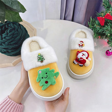 卡通可爱减龄圣诞雪人毛绒绒拖鞋女秋冬季外穿保暖加绒软底棉拖鞋