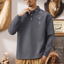新中式国风印花polo领卫衣男士长袖T恤秋季翻领男装上衣潮牌秋衣