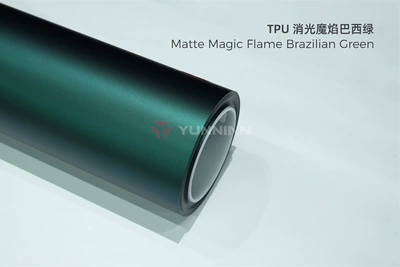 Auto Color Change Film matte finish car wrap, satin - tpu-matte-magic-flame-brazilian-green-15215m