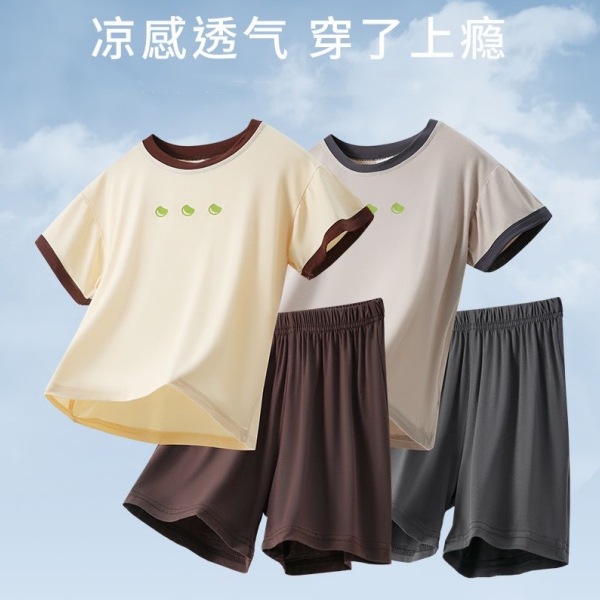 Boys' Short-sleeved Shorts Imitation Cotton suit Children's Underwear Pajamas Summer Casual Simple Boys Middle and Big Children's Home Clothes