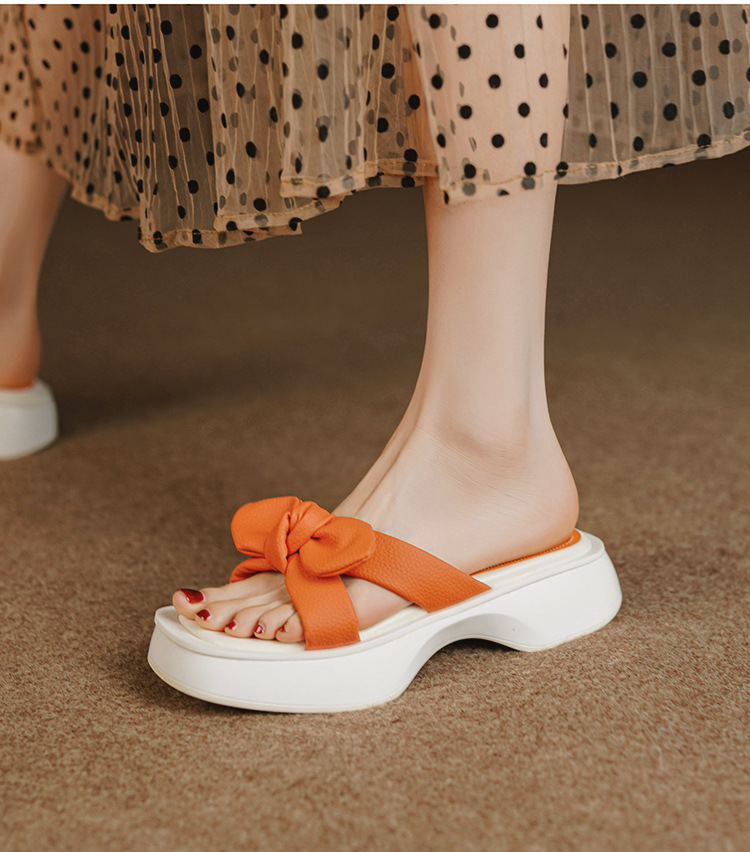 Ženske ljetne papuče s ružičastom mašnom i debelim potplatom, modne sandale i papuče na platformi_voghion.com