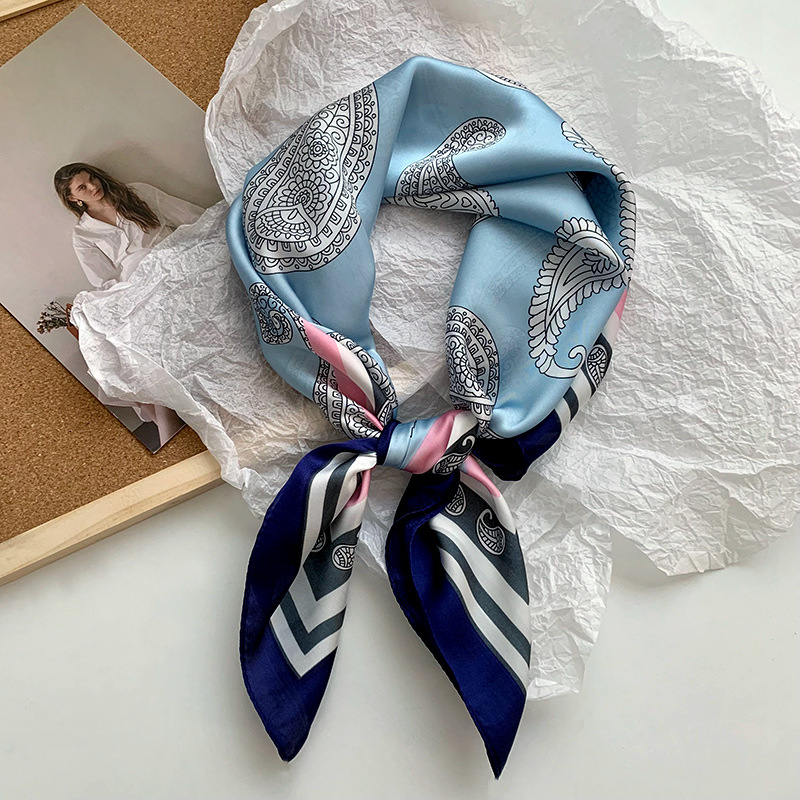 Bufanda de seda, bufanda cuadrada pequeña, sensación premium, nuevo estilo coreano, chal de seda de imitación dulce y fresco, bolso de flores, pañuelo en la cabeza, cinturón para el cabello