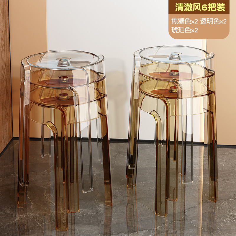 Taburetes transparentes de plástico para el hogar, sillas de comedor gruesas, bancos apilados, molinos de viento, taburetes redondos, sillas acrílicas