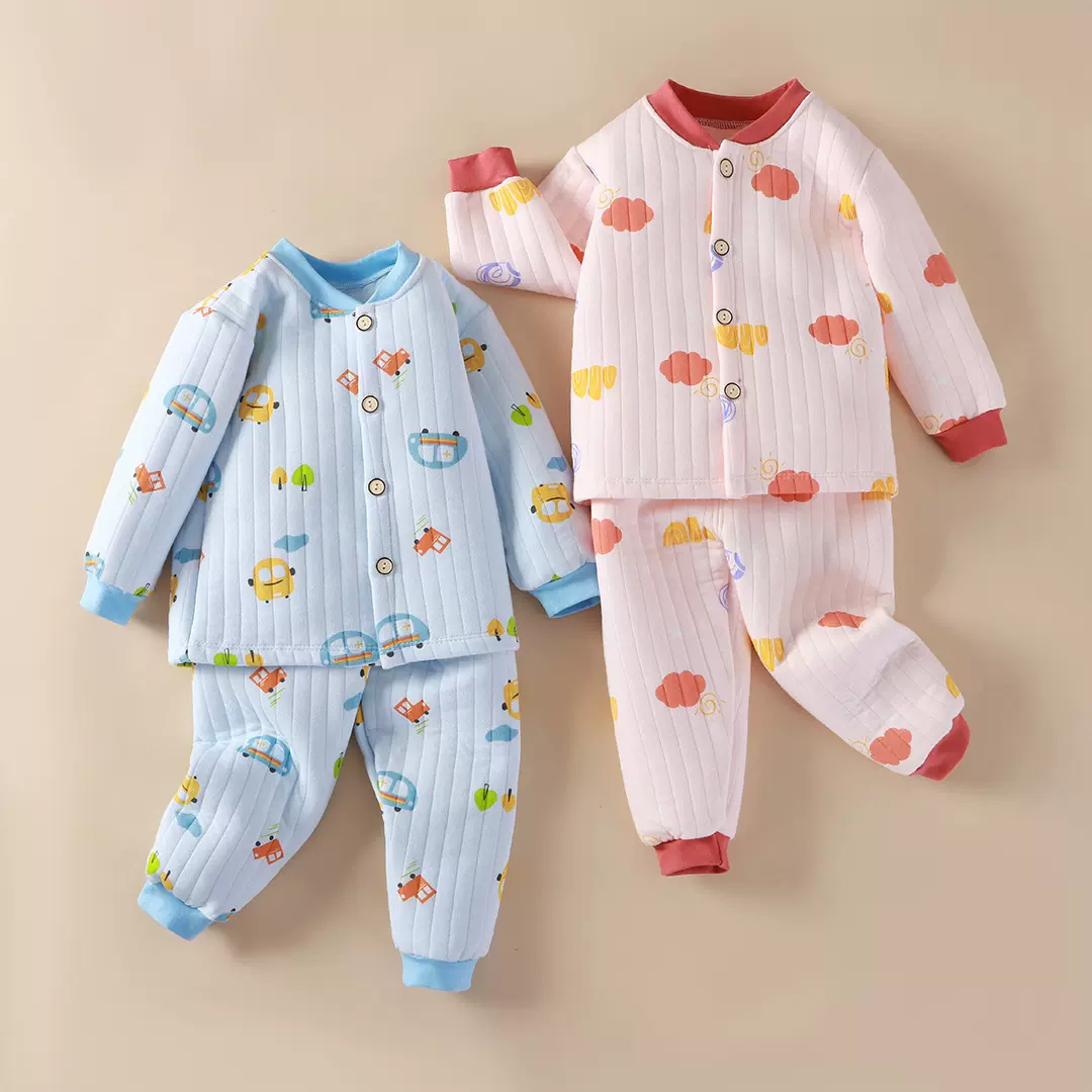 新生儿三层保暖婴儿保暖套装开衫加厚宝宝棉秋冬御寒批发