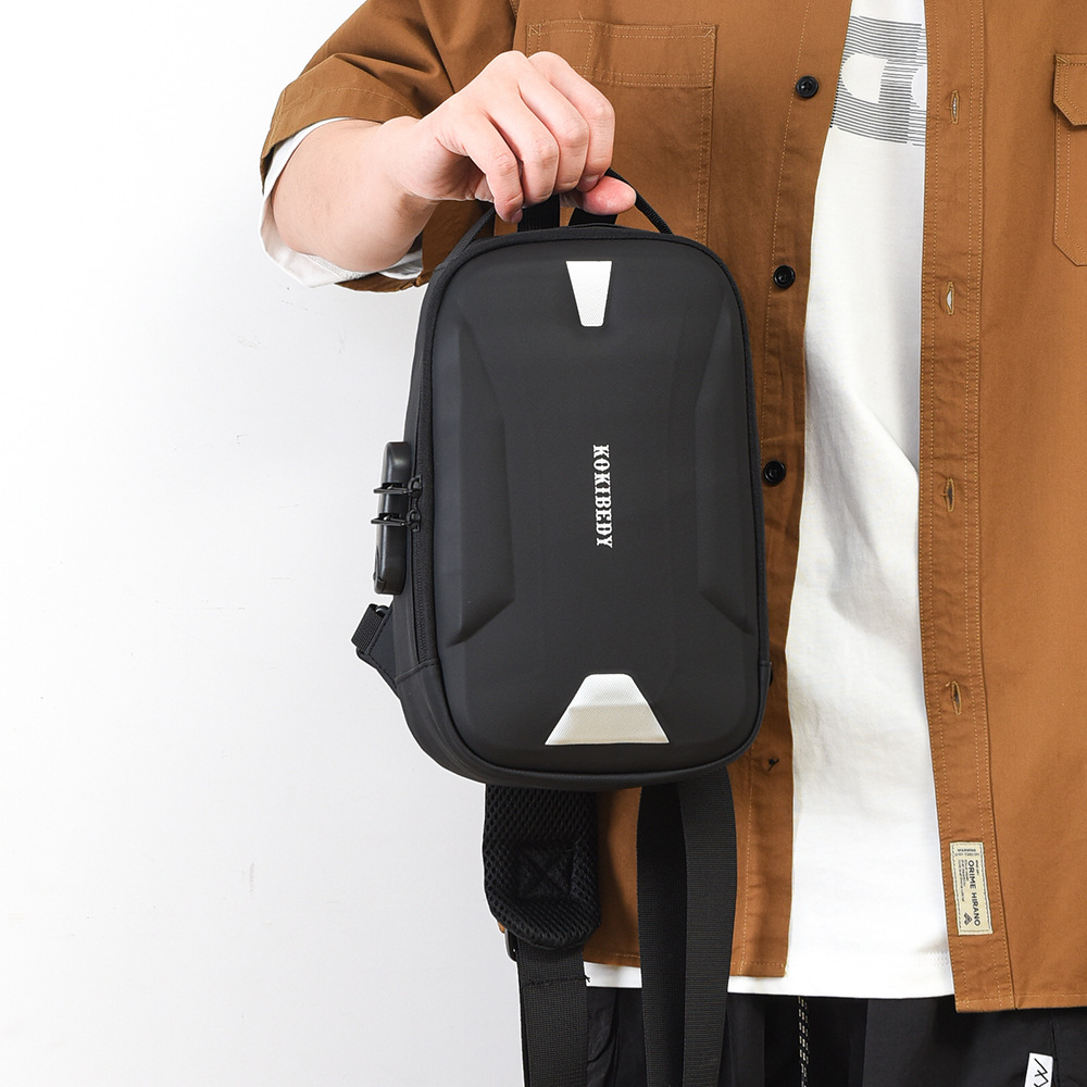 Trendy Men's Single Shoulder Crossbody Bag Hard Shell Casual Versatile Cycling Backpack Large Capacity Fashion Commuter Motorcycle Bag for Men