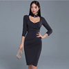 Slim Quarter Sleeve Dress with neck， low chest and square neck