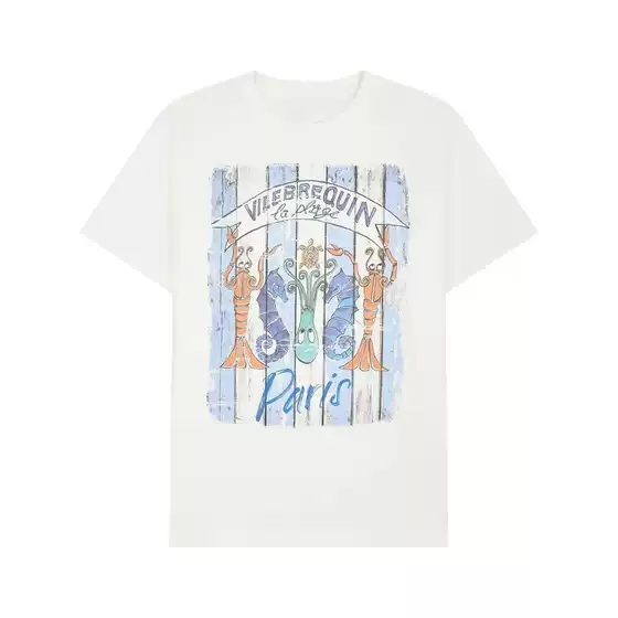 European Size Cotton T-Shirt with Vilebrequin Logo Print for Men and Women