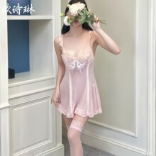 欧诗琳新款家居睡衣女性感吊带睡裙樱花粉纯欲木耳边网纱睡裙2026
