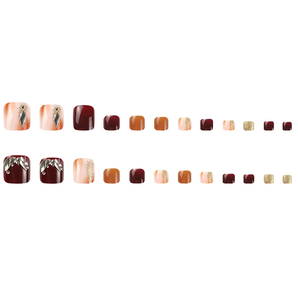 Vino rojo salto color dedo del pie desgaste de uñas pieza de manicura manchas de café diamante completo dedo del pie parche de uñas producto terminado 24 unidades caja image 6