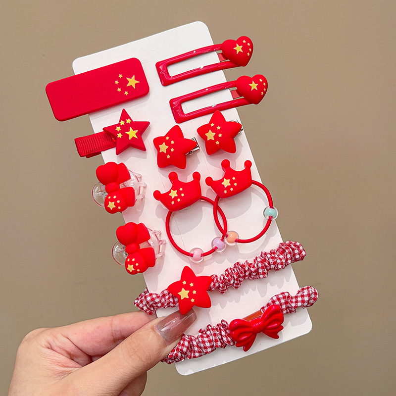 国庆节五星红旗发夹头绳女国庆发箍儿童发饰发卡女童皮筋头饰发绳|undefined