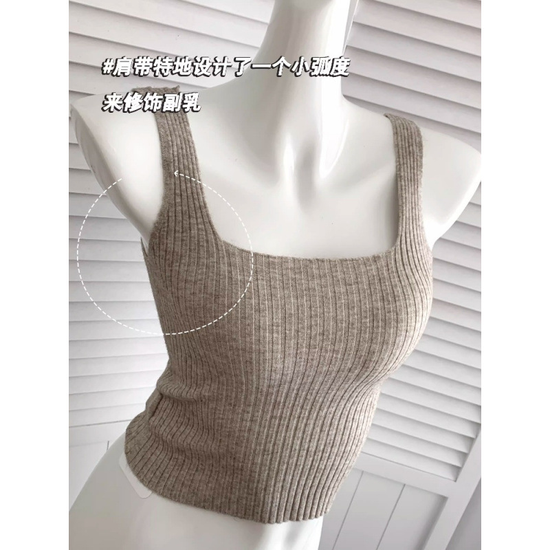 [In Stock] A beloved and practical style~ Solid color versatile square neck waist-cinching vest, slim fit knit camisole crop top