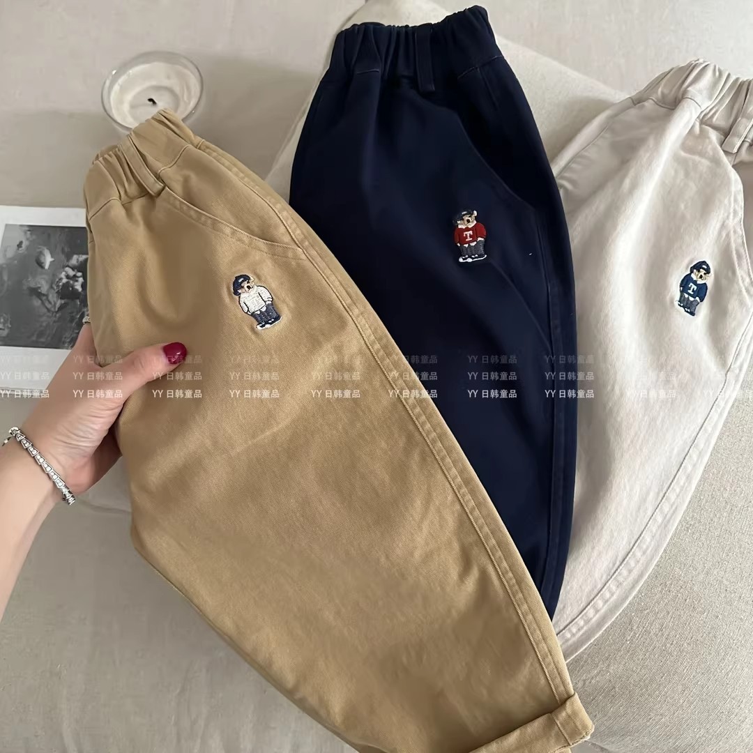 1621# Pure Cotton Boys' Casual Pants, New Spring Style, Children's Baby Long Pants, Trendy Brand Pants, Simple and Versatile Pants