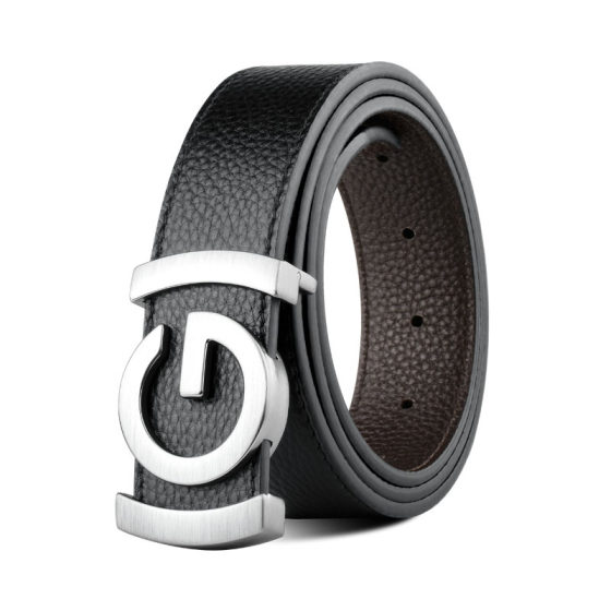 2024 Men's Belt Smooth Buckle Leather Top Layer Belt Top Layer Cowhide Simple Business Dress Suit Belt