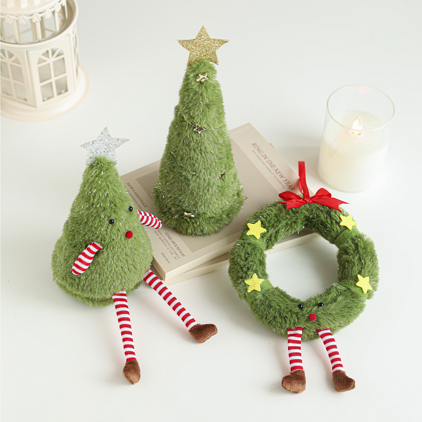 Nuevos productos verdes de peluche árbol de Navidad decoraciones de Navidad muñecas adorables muñecas decorativas para el hogar