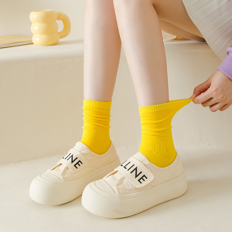 Calcetines de Algodón de Color Sólido Mudie Cos, Calcetines Coloridos de Algodón para Mujer, Estilo Universitario Retro, Calcetines Modernos de Longitud Media, Venta al por Mayor