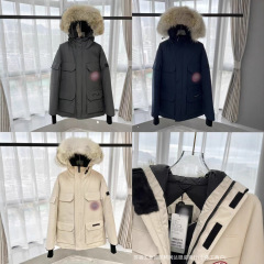 莆田工厂新款08款大鹅羽绒服远征男女情侣款中长款派克大衣狼毛领