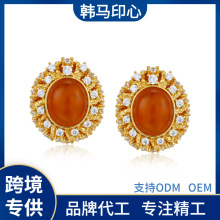 【韩马印心】S925银琥珀蜜蜡耳钉女精工银饰轻奢珠宝耳饰高级感