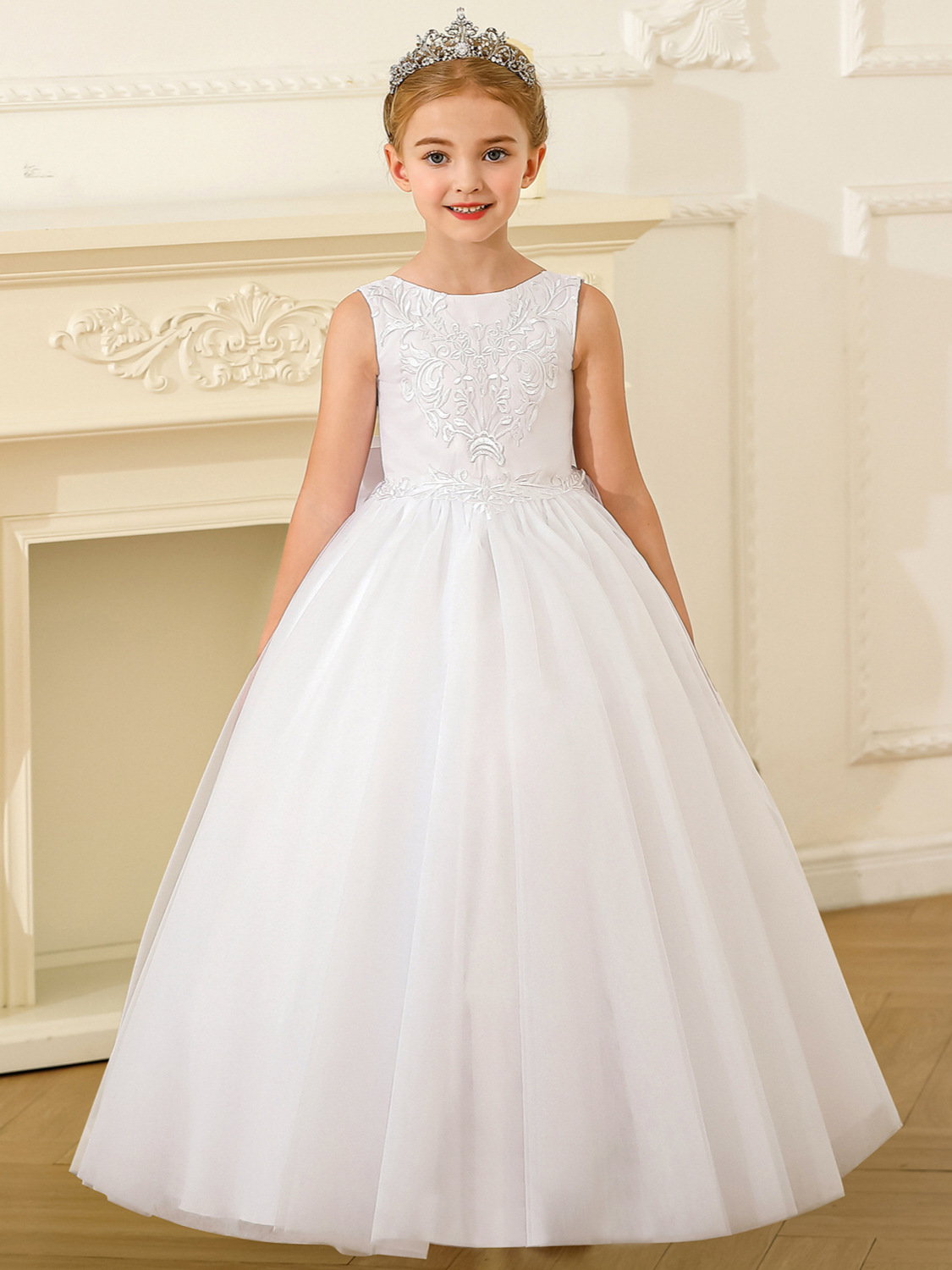 Nuevo Comercio exterior europeo y americano vestido de novia para niños niñas sin mangas encaje rendimiento cumpleaños piano princesa mullido vestido