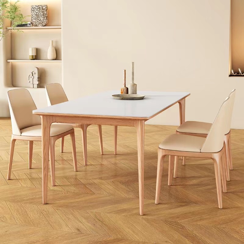 Estilo crema Placa de roca mesa de comedor y silla combinación estilo japonés pequeño apartamento de madera nórdica color diseñador mesa de comedor de madera maciza