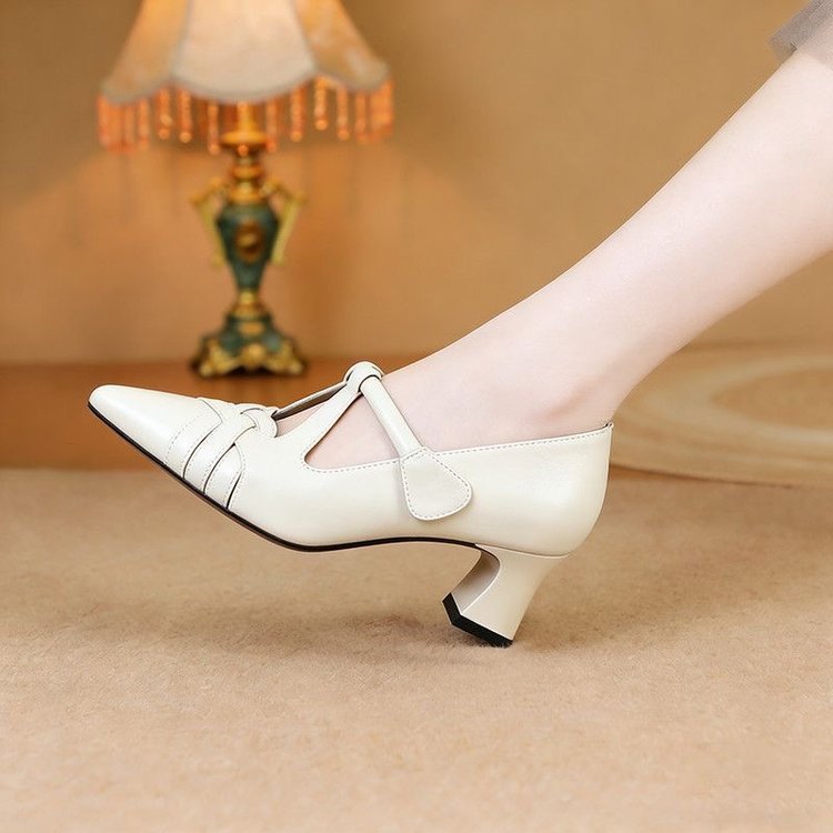 2026 primavera y verano de moda zapatos de una sola mujer con un nuevo velcro con talón grueso zapatos de tejido de talón alto