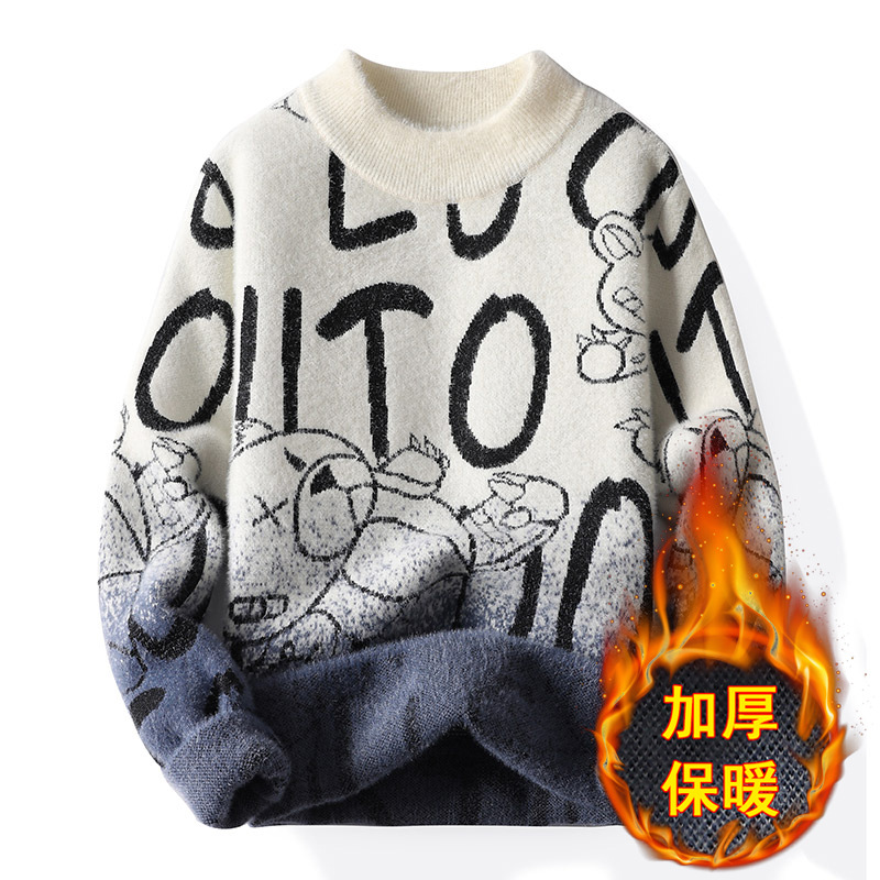 Invierno suelta casual en stock gris espesado ancianos juventud invierno cuello redondo manga larga que basa la camisa