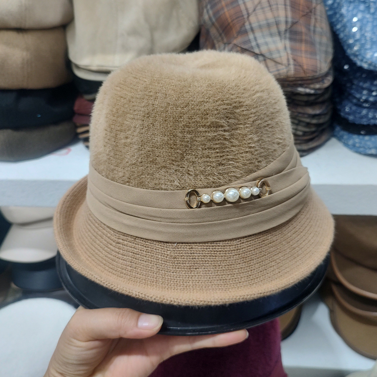 Winter knitted cashmere fashionable elegant knitted hat
