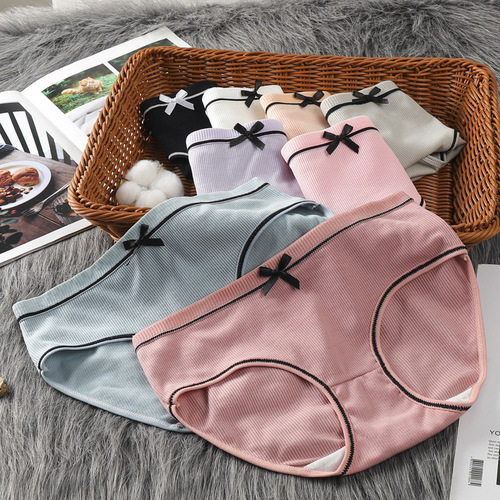 Japanese thread princess cute mid-waist breathable underwear for women simple sexy bow comfortable ladies briefs