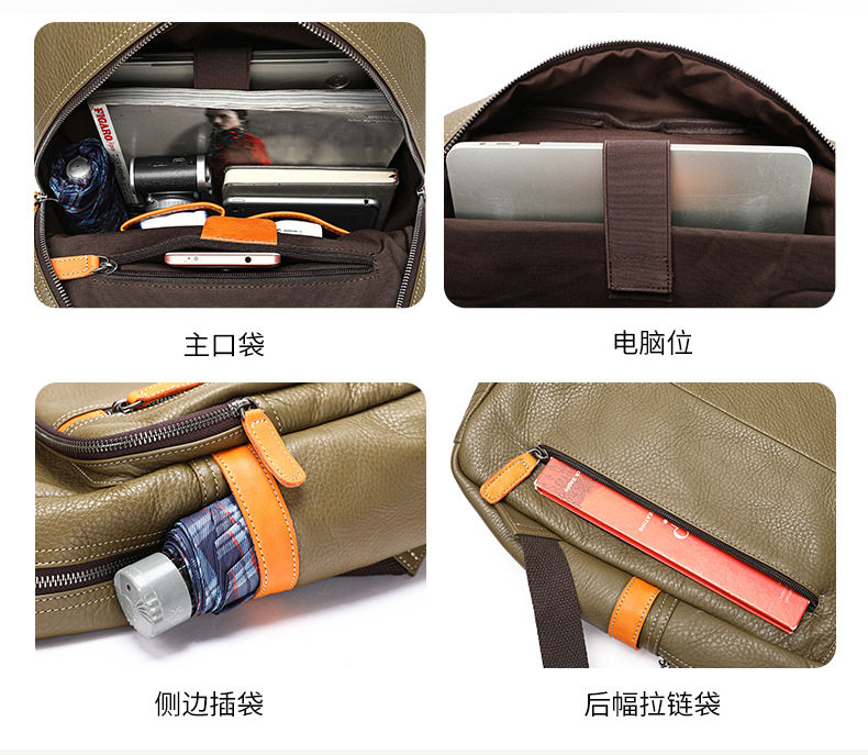 Ba lô da thật Marante đa chức năng thời trang, ba lô laptop công sở nam da bò đi công tác — Màu đen, Xanh ô liu chi tiết 17