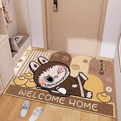 Labubu 漫画玄関ドアフロアマット玄関ドア除塵ワイヤーリング汚れにくいカット可能簡単お手入れドアマット家庭用