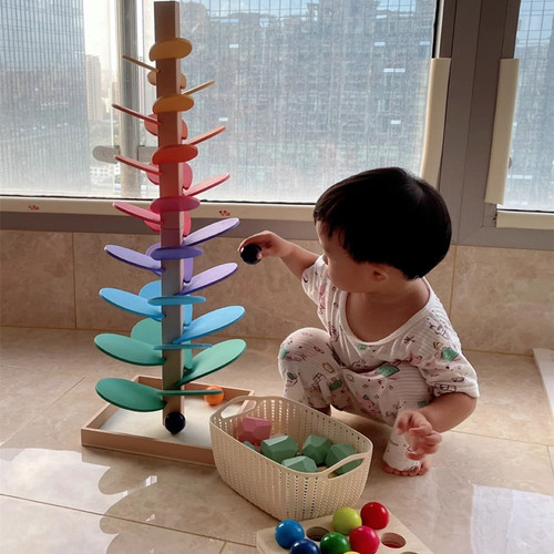 Cross-border rainbow music ball tree petals wisdom tree track wooden children's magic wood singing tree toy
