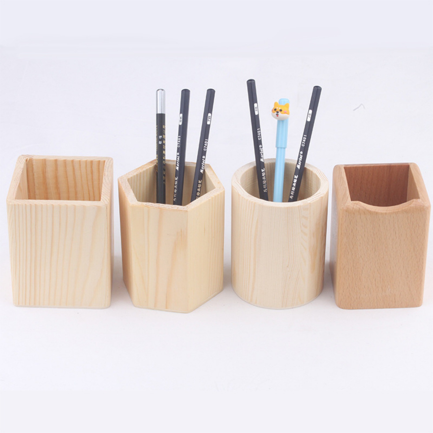 다양한 원형 소나무 펜 홀더, 사각형 너도밤나무 펜 홀더, 데스크탑 사무용품 수납 DIY 원목 펜 홀더
