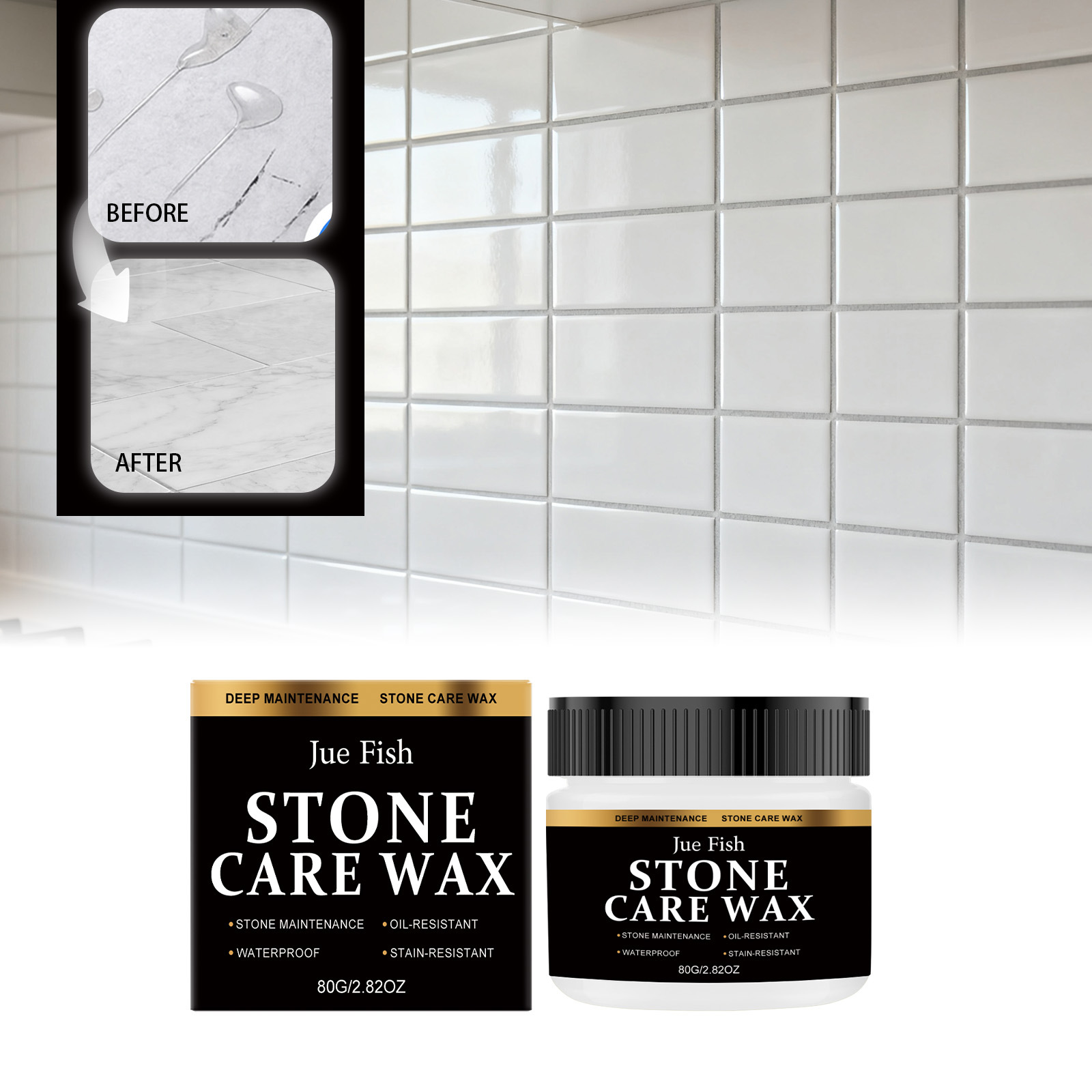Jue Fish Stone Care Wax for Indoor Floors, Tiles, and Marble for Daily Surface Cleaning, Shine, and Maintenance