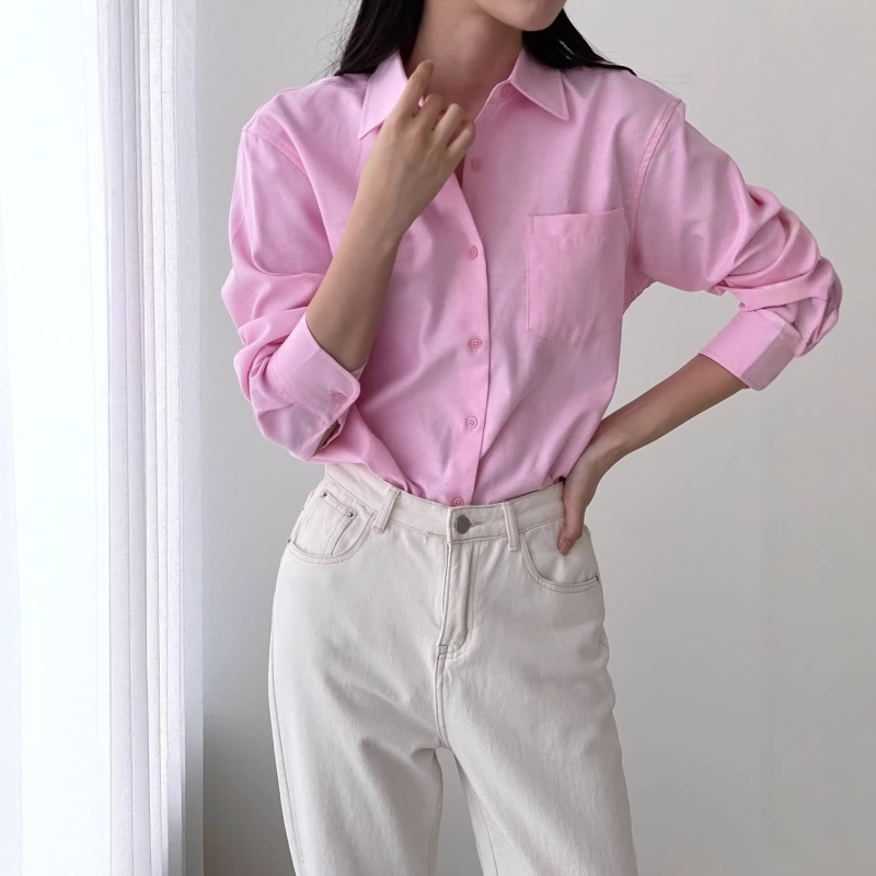 Korean-Style Designer Shirt for Women, Long-Sleeved Top, Slightly Loose Casual Shirt, Suitable for Layering or Wearing Alone, Regular Shoulder Shirt