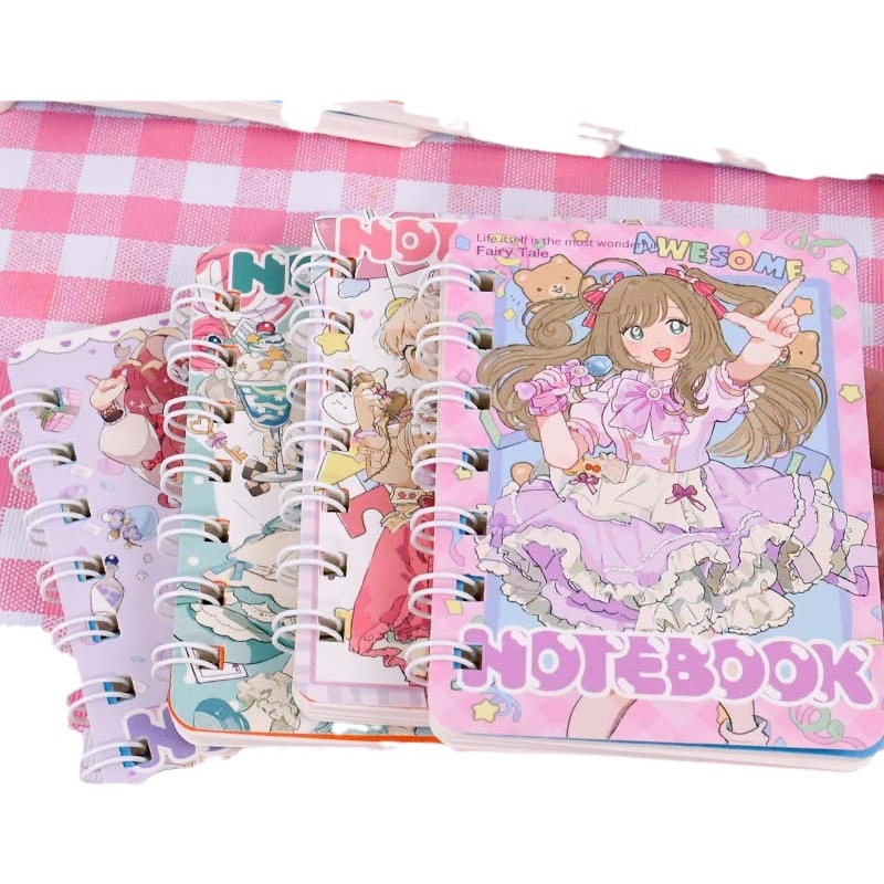 School Prize stationery gift coil book cute cartoon pocket small notebook horizontal line A7 notepad notebook