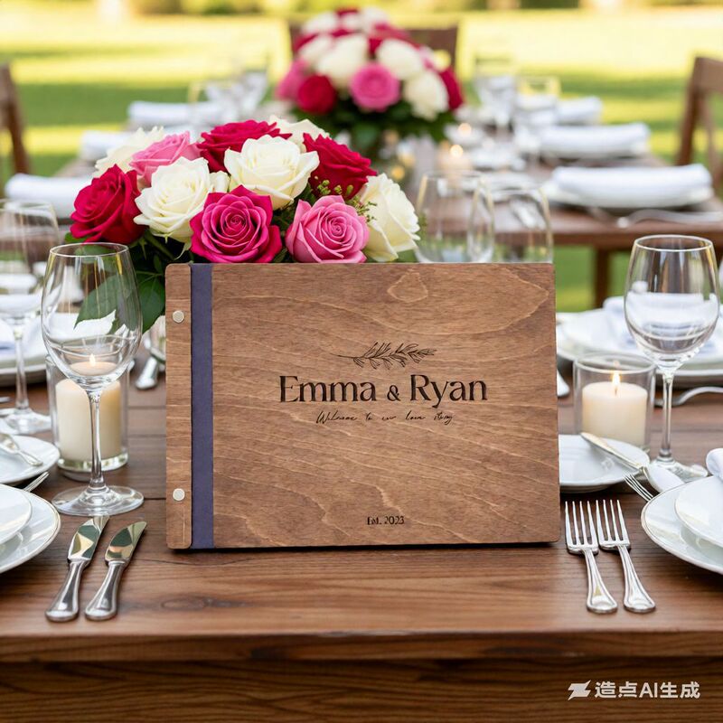 Laser-Engraved Wood Carving Photo Album Guest Book Wedding Sign-In Book Wooden Wedding Guest Book