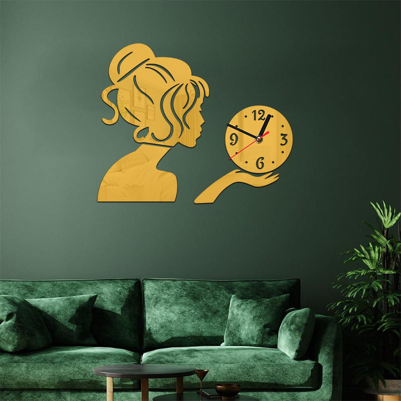 Flicka Spegelklocka Kreativ Akryl Vägg Personlig DIY Vardagsrum Tyst Klocka_voghion.com